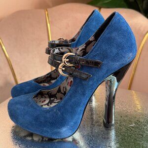Pre-Loved: Betsey Johnson Royal Blue Suede Strappy Round-Toe Pumps [Size 6]